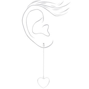 Silver Open Heart Linear 3&quot; Drop Earrings,