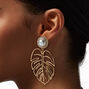 Gold-tone Monstera Leaf Cutout 3&quot; Drop Earrings,