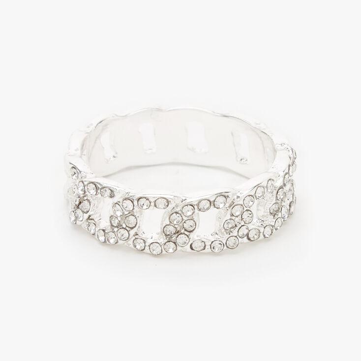 Silver Embellished Chain Link Ring,