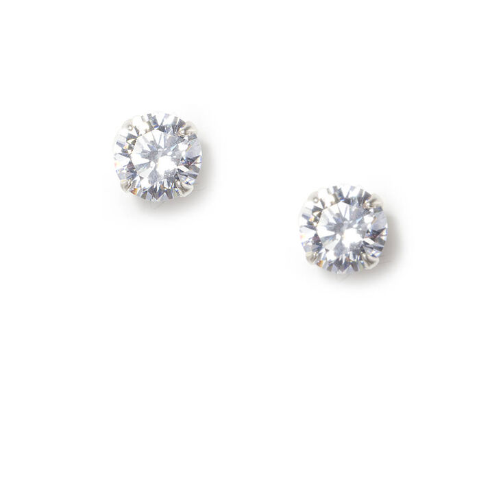 7MM Round Cubic Zirconia Sterling Silver Martini Set Stud Earrings,