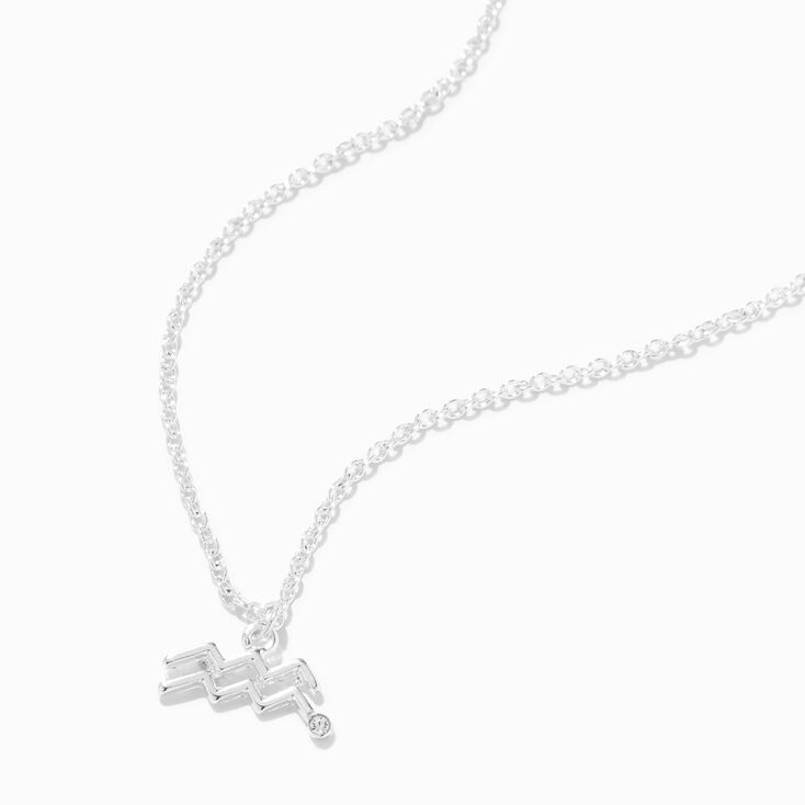 Silver Zodiac Embellished Pendant Necklace - Aquarius,