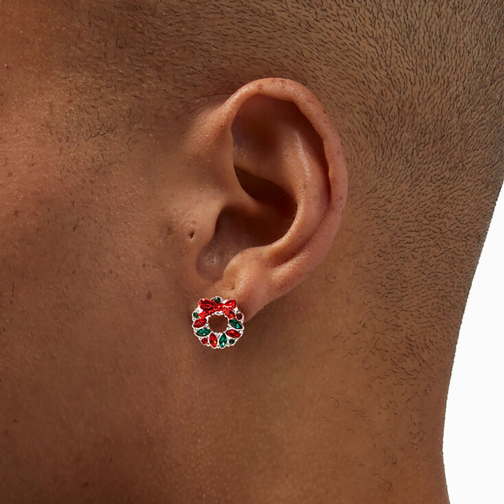 Rhinestone Christmas Wreath Stud Earrings,