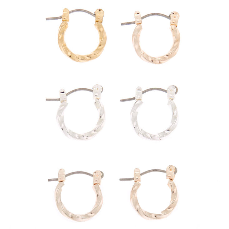 Mixed Metal 10MM Twist Hoop Earrings - 3 Pack,