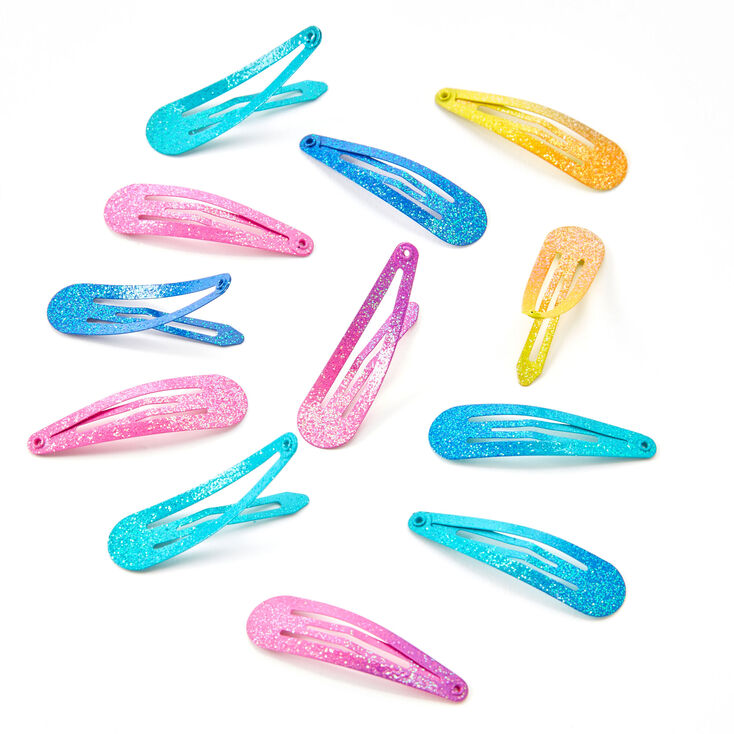 Bright Pastel Ombre Glitter Snap Hair Clips - 12 Pack,