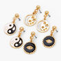 Gold Dangly Evil Eye Star &amp; Yin Yang Stud Earrings - Black, 3 Pack,