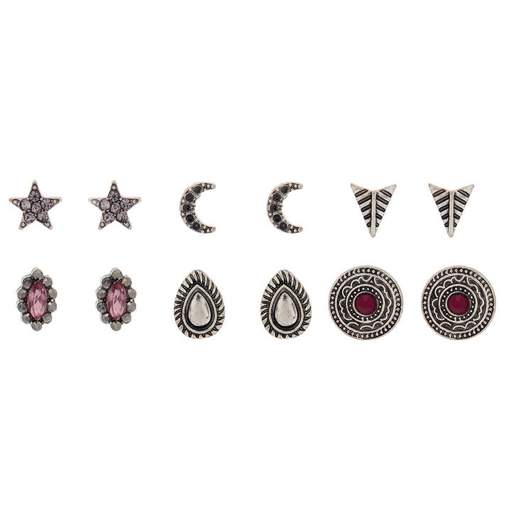 Hematite Stud Earrings - 6 Pack,