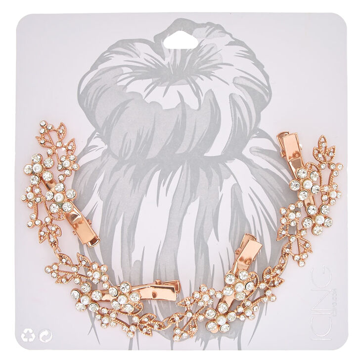 Rose Gold Tone Faux Crystal & Pearl Flower Decorative Hair Swag,
