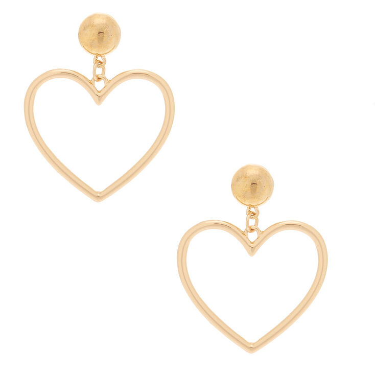 Gold 2" Heart Drop Earrings,