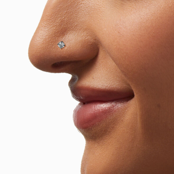 Silver-tone Stainless Steel Cubic Zirconia 20G Threadless Nose Stud,