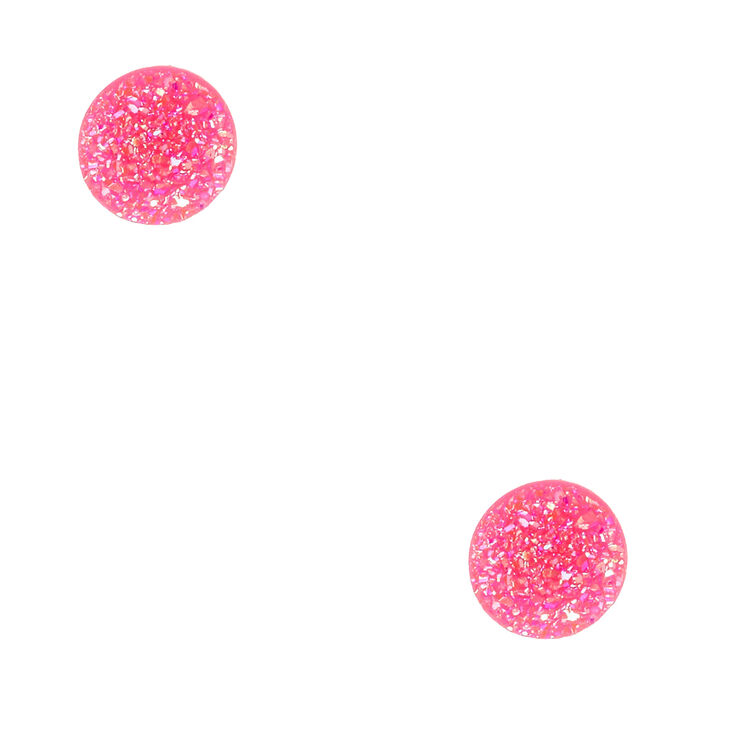 Crystalized Iridescent Neon Pink Sterling Silver Stud Earrings,