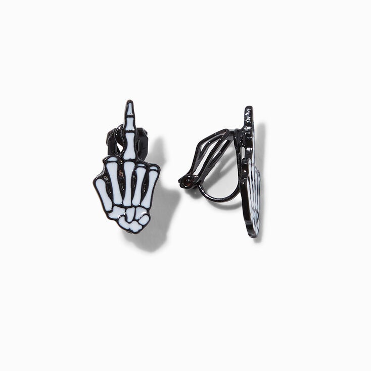 Skeleton Middle Finger Clip-On Stud Earrings,