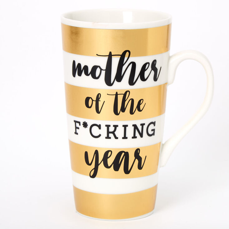 Mother Of The F*cking Year Striped Ceramic Mug - Gold,