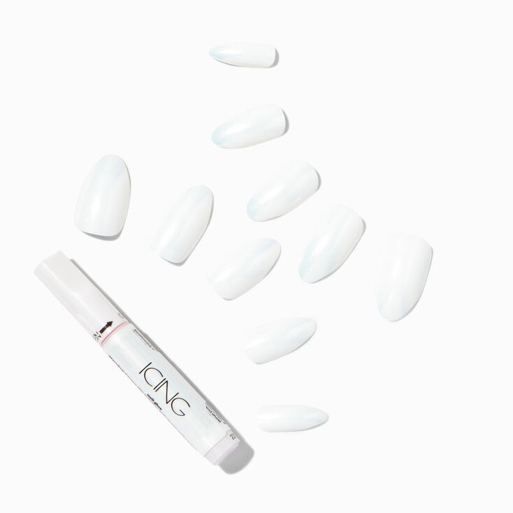 Glazed White Stiletto Vegan Faux Nail Set - 24 Pack,