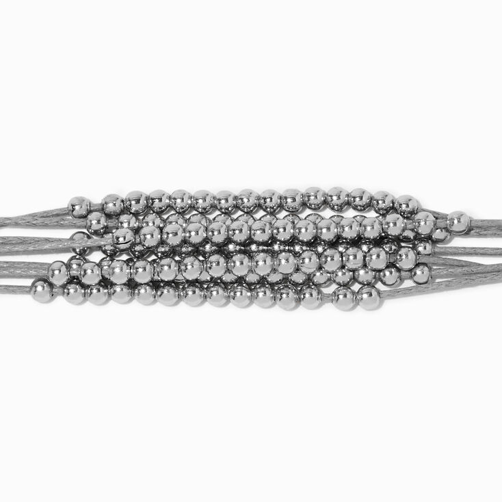 Gray Multi-Strand Silver-tone Beaded Bolo Bracelet,