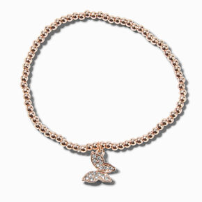 Gold-tone Butterfly Charm Bead Stretch Bracelet,