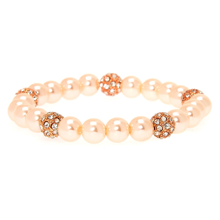Rose Gold Pearl & Fireball Bead Stretch Bracelet,