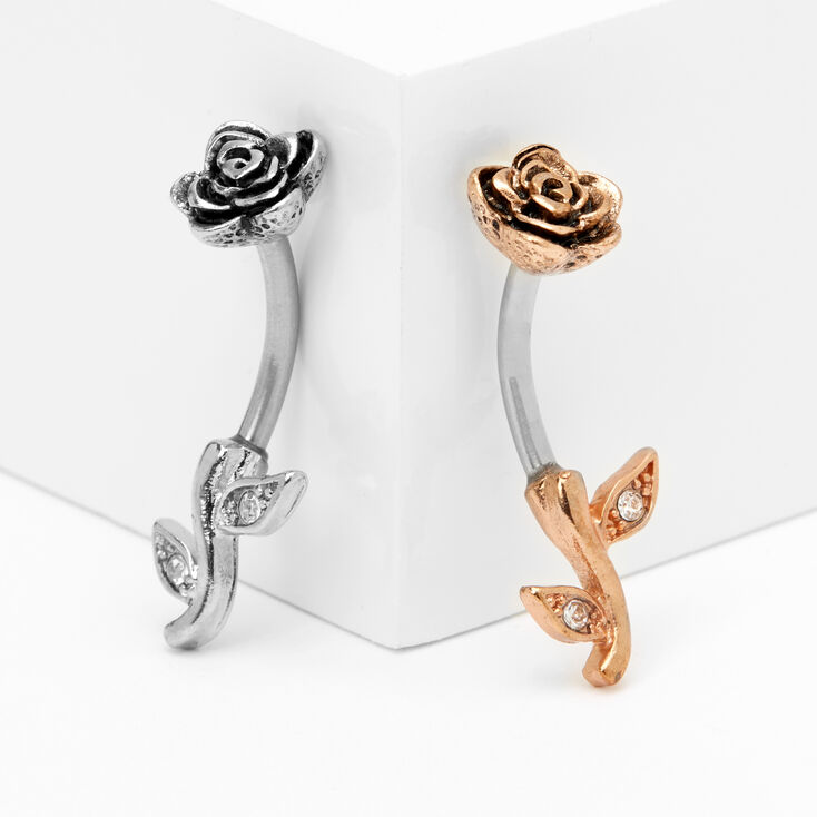 Mixed Metal 14G Rose Vine Belly Rings - 2 Pack,