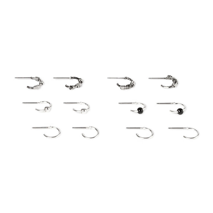 10MM Assorted Silver Beaded Hoop Earrings Set of 6,