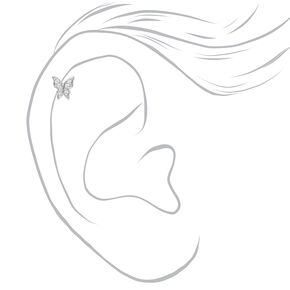 Silver Butterfly, Flower, &amp; Bee Cartilage Stud Earrings - 3 Pack,