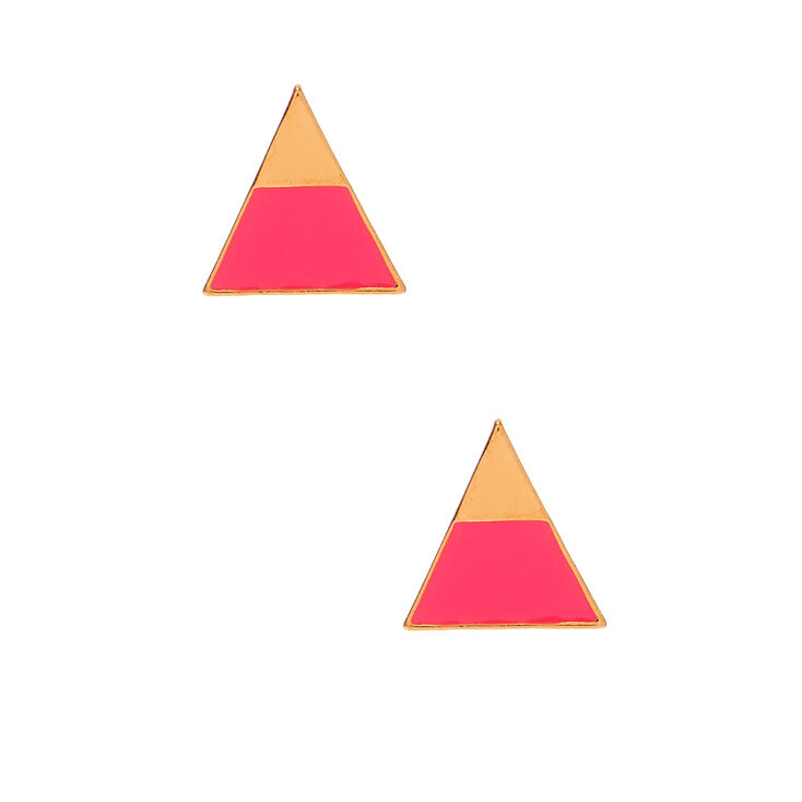 Gold Triangle Neon Stud Earrings - Pink,