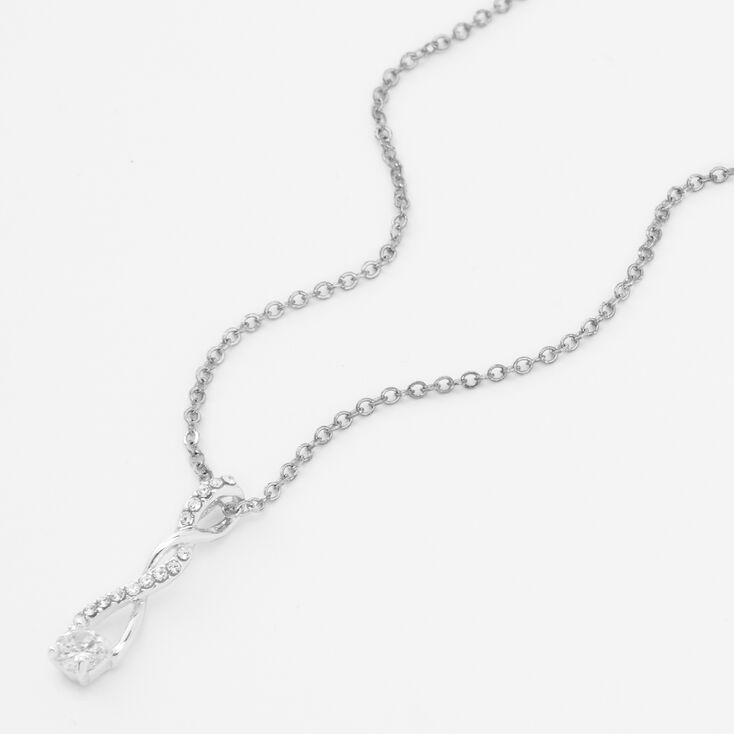 Silver Cubic Zirconia Twisted Pendant Necklace,