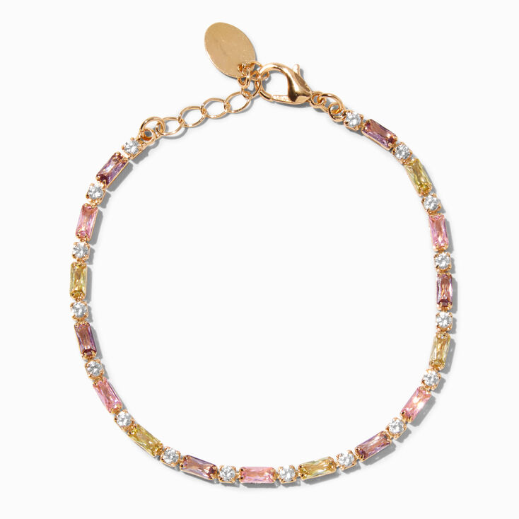 Pastel Cubic Zirconia Mixed Gem Gold-tone Bracelet,