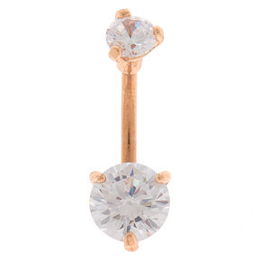 Rose Gold 14G Round Cubic Zirconia Stone Belly Ring,