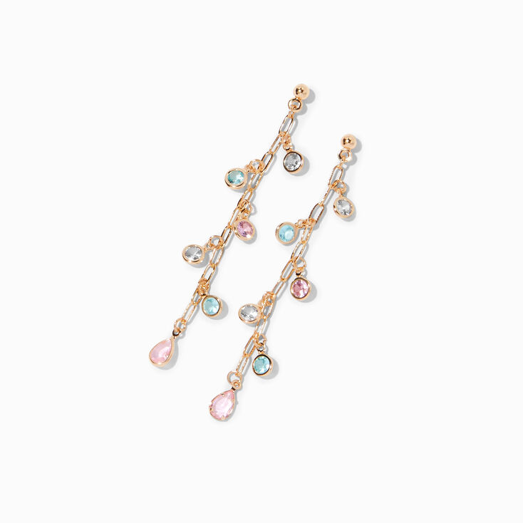 Gold Pastel Bezel Crystals 2&quot; Linear Drop Earrings,