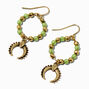 Jade Green Beaded Gold Hoop 1.5&quot; Drop Earrings,