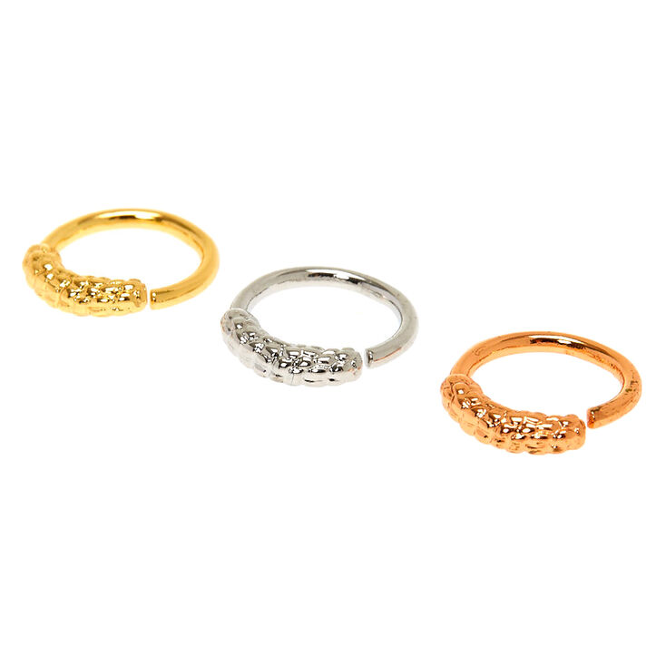 Mixed Metal 16G Textured Snakeskin Cartilage Hoop Earrings - 3 Pack,