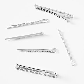 Silver Crystal Bobby Pins - 6 Pack,