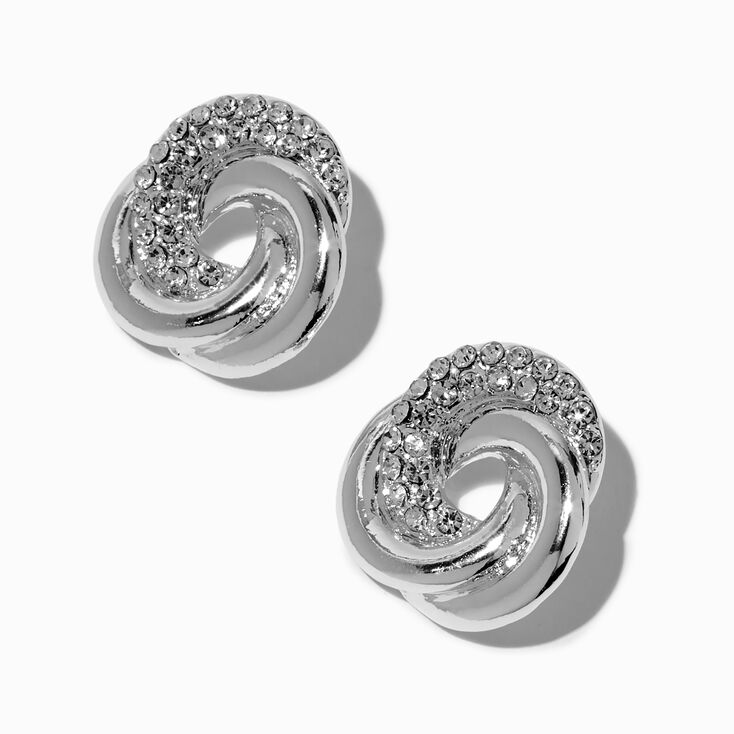 Silver-tone Crystal Big Knot Stud Earrings ,