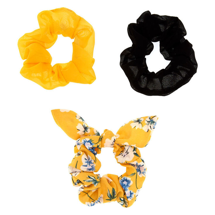 Floral Tie Scrunchies - Yellow, 3 Pack,