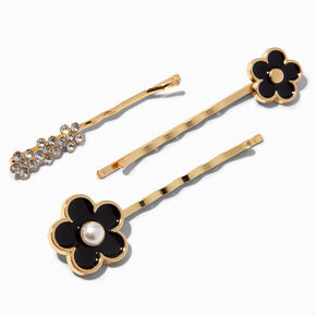 Black Daisy Bobby Pins - 6 Pack,