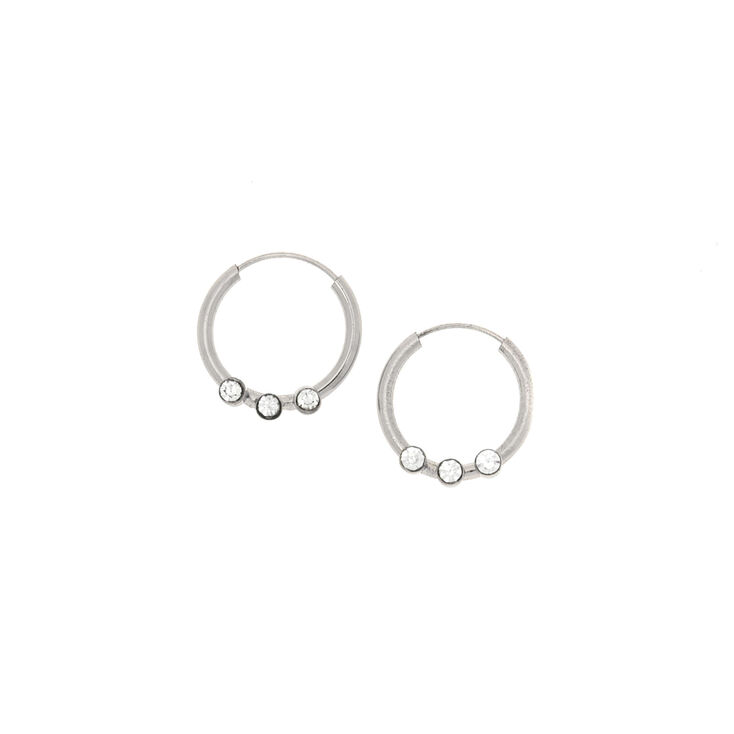 12MM Sterling Silver Crystal Hoop Earrings,