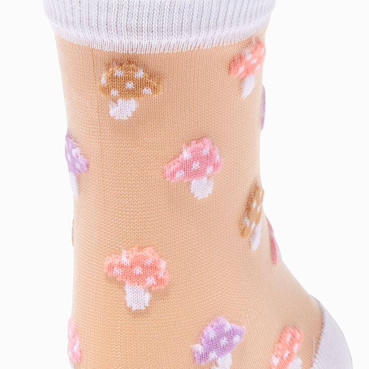 Embroidered Pastel Mushrooms Sheer Crew Socks,