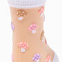 Embroidered Pastel Mushrooms Sheer Crew Socks,