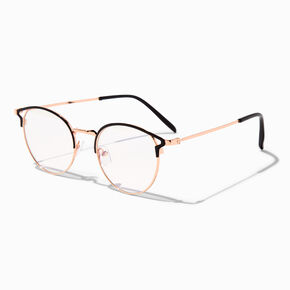Solar Blue Light Reducing Round Black Browline Clear Lens Frames,