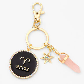 Gold Mystical Gem Zodiac Keychain - Aries,