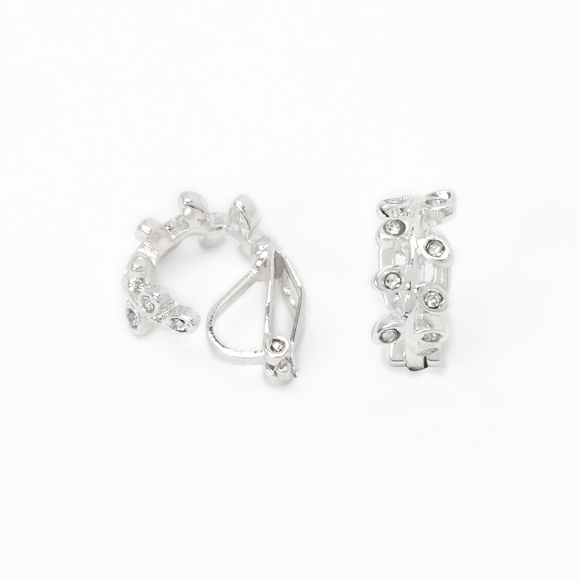Silver 10MM Embellished Leaf Clip On Stud Earrings Icing US
