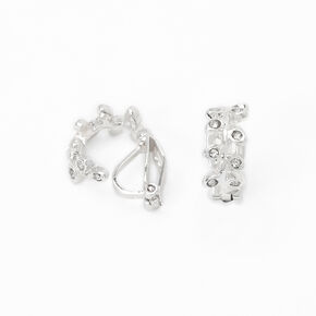 Silver 10MM Embellished Leaf Clip-On Stud Earrings,