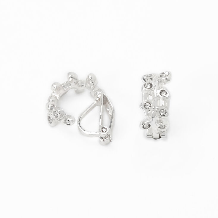 Silver 10MM Embellished Leaf Clip-On Stud Earrings,