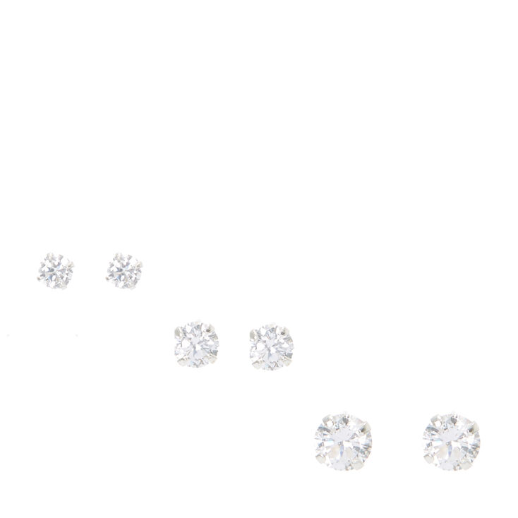 Sterling Silver 3 Pack Cubic Zirconia Earrings,