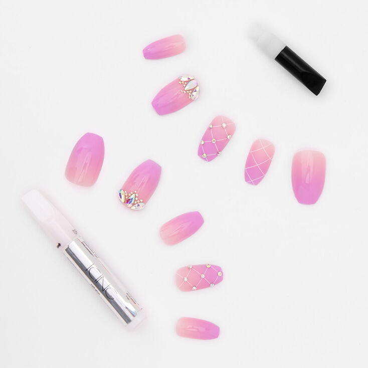 Lavender Ombre Crystal Square Faux Nail Set 24 Pack Icing Us This is best ever source of beauty for women and girls to opt nowadays. lavender ombre crystal square faux nail set 24 pack