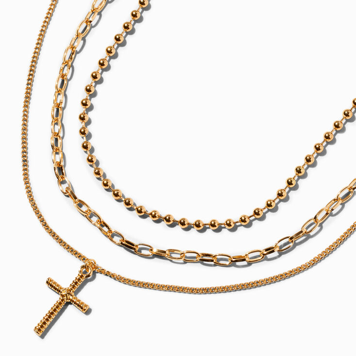 Gold Cross Pendant &amp; Chain Necklaces - 3 Pack,