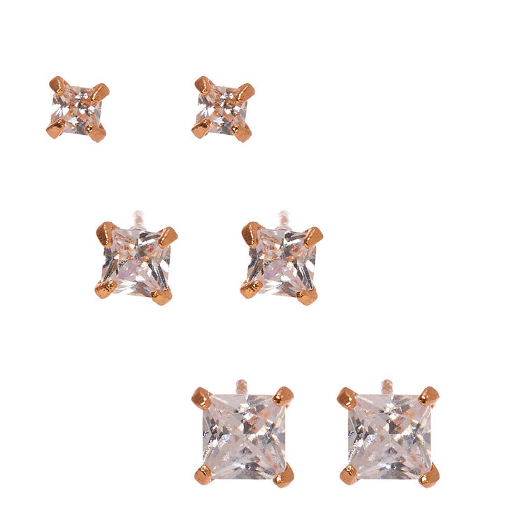 18Kt Rose Gold Plated Cubic Zirconia Earrings,
