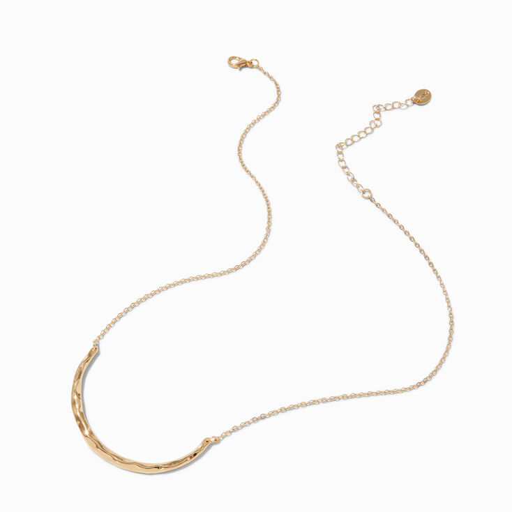 Gold-tone Hammered Bar Pendant Necklace,
