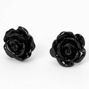 Sterling Silver Carved Rose Stud Earrings - Black,