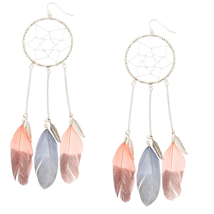 Pink & Gray Dreamcatcher Drop Earrings,