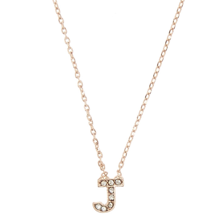 Rose Gold Embellished Initial Pendant Necklace J Icing Us